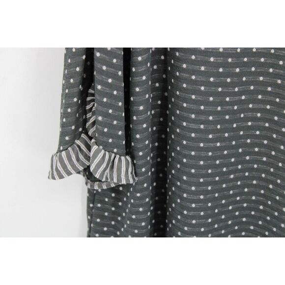 ROSE + OLIVE GRAY POLKADOT WITH WHITE STRIPED RUFFLE SLV PLUS SIZE 3X NWT - Picture 3 of 9